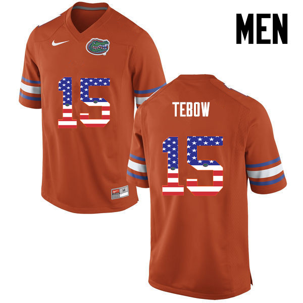 Men Florida Gators #15 Tim Tebow College Football USA Flag Fashion Jerseys-Orange